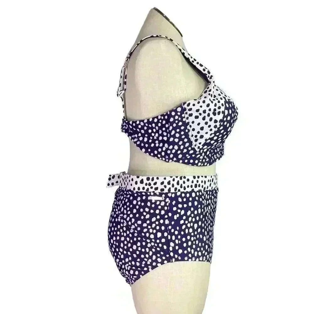 Raisins Curve Bikini Swimsuit Womens 24W Blue Polka Dot Beach Vacation Pool NEW - Picture 4 of 11